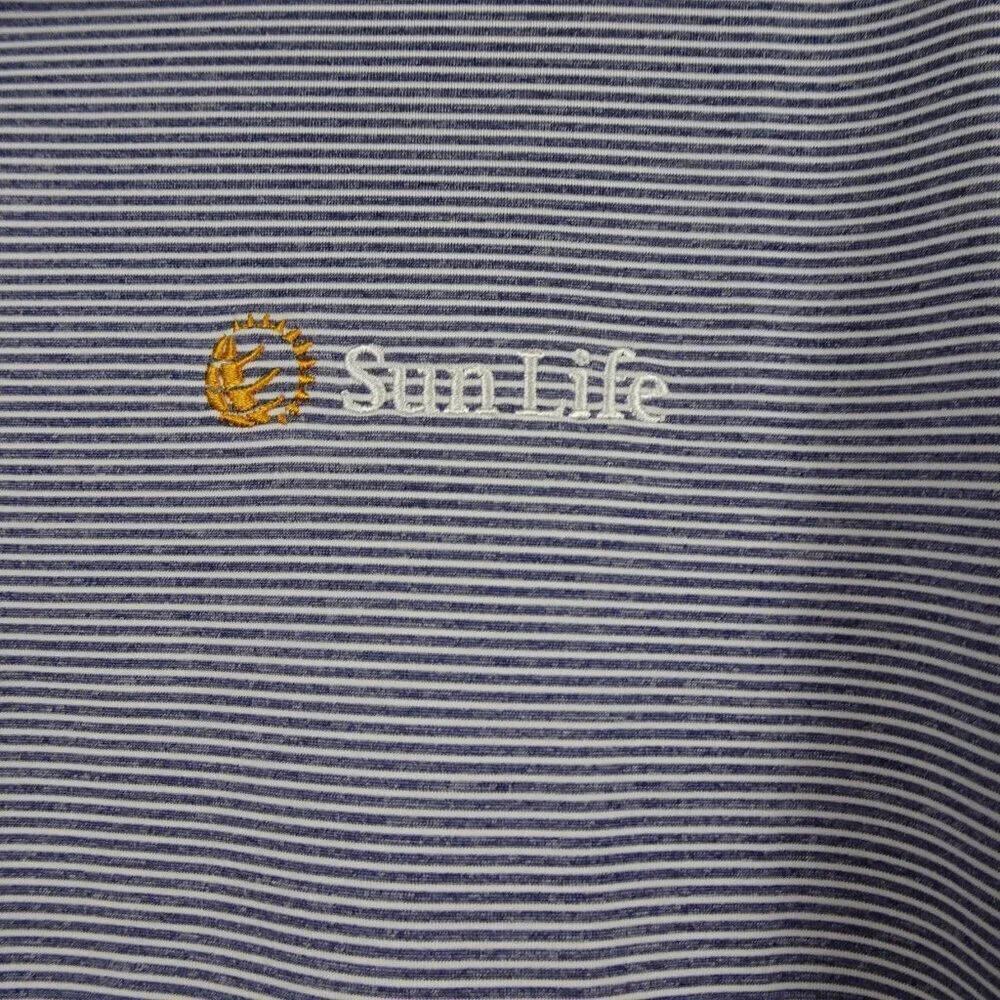 Adidas Polo Shirt Men's Size L Blue Stripe Sun Life Logo Embroidered Golf